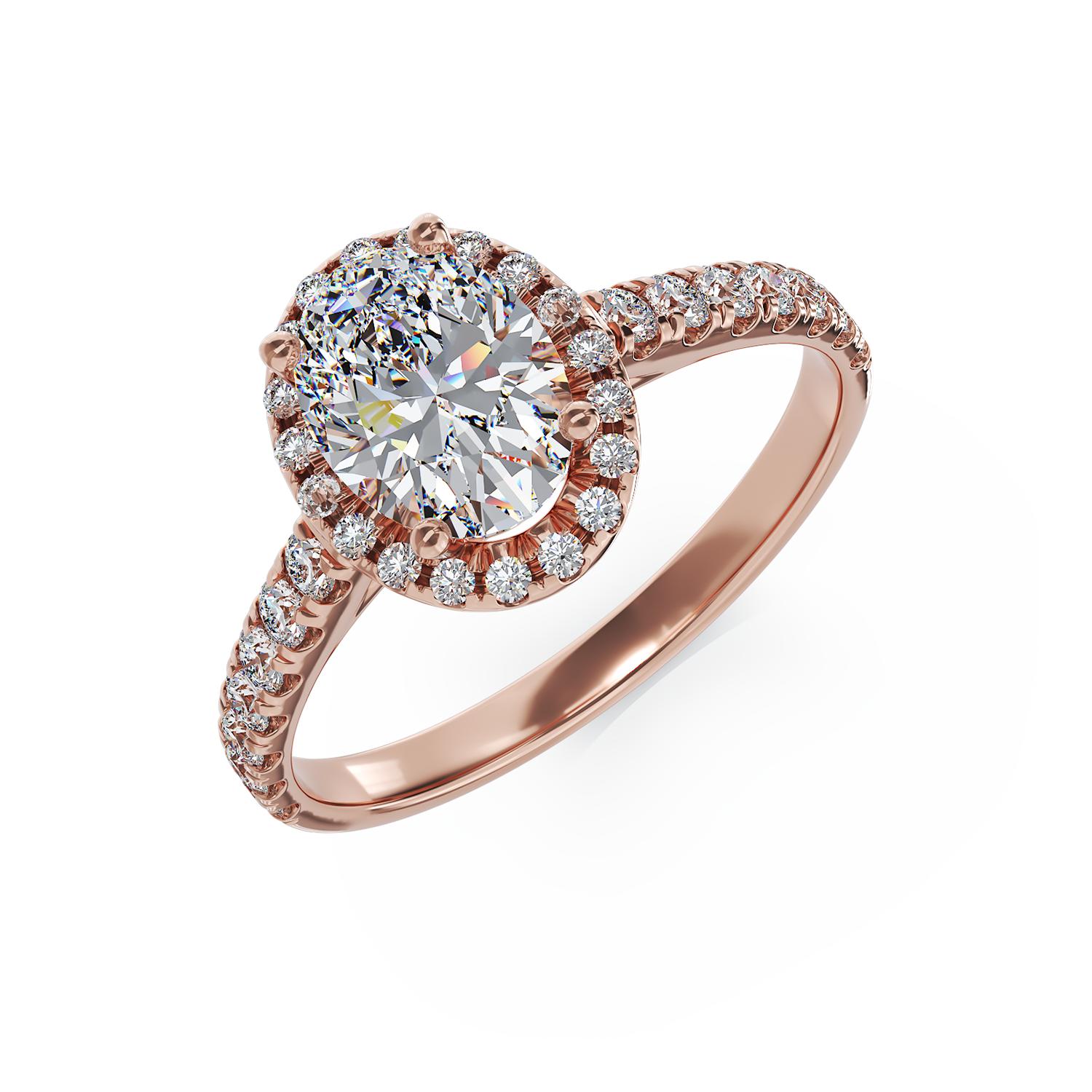 Inel de logodna din aur roz de 18K cu diamant de 1ct si diamante de 0.37ct